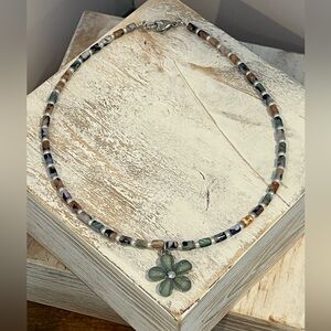 Glass Beaded Choker with Flower Pendant